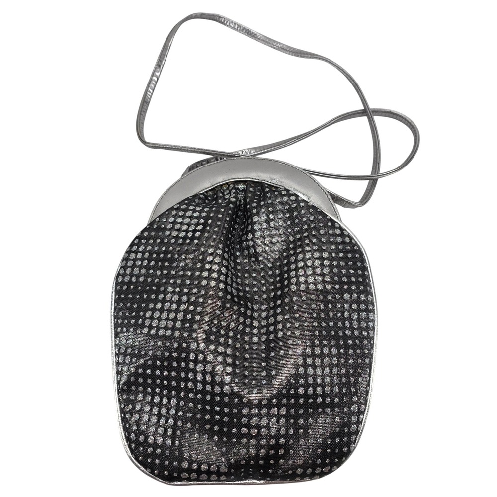 Vintage Stuart Weitzman Evening Bag Black Silver Metallic Polka Dot Retro Disco